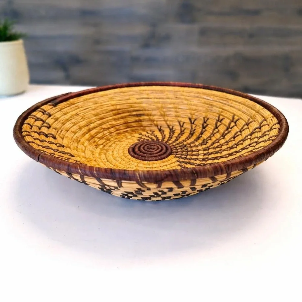 Handwoven African Basket Bowl, Ugandan Coiled Fiber Wall Decor, Boho Home Accent